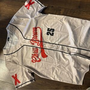 Chris brown White and Red Baseball Jersey